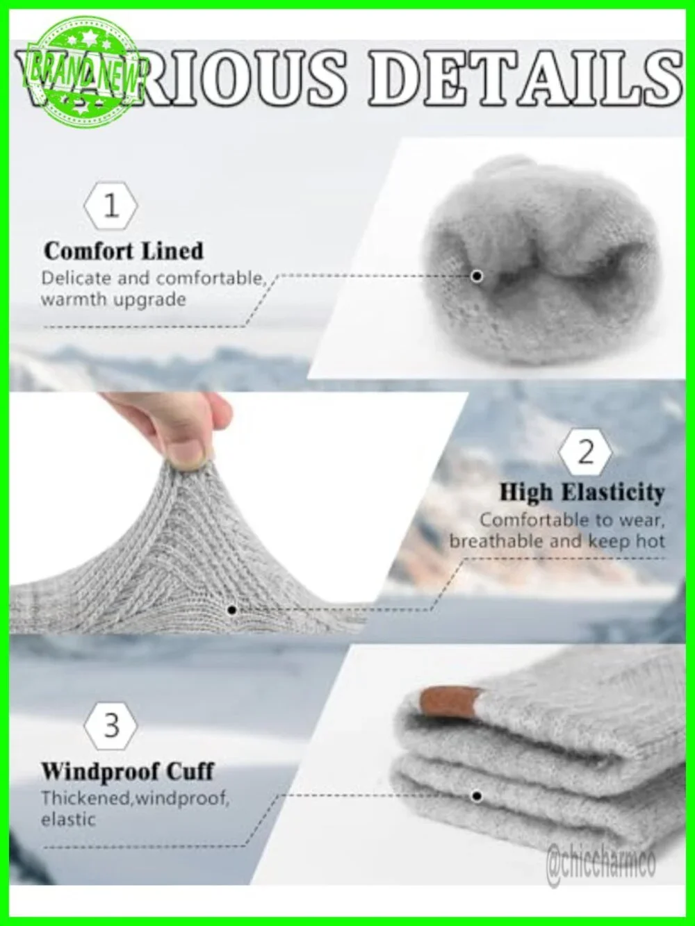 Winter Gloves for Women, 3 Pairs, Touch Screen Thermal Knit Lining Warm Gloves